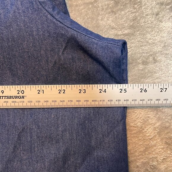 Blair Women Embroidered Bird Cardinal Blue Chambray Roll Tab Collared Shirt XL - Picture 8 of 11